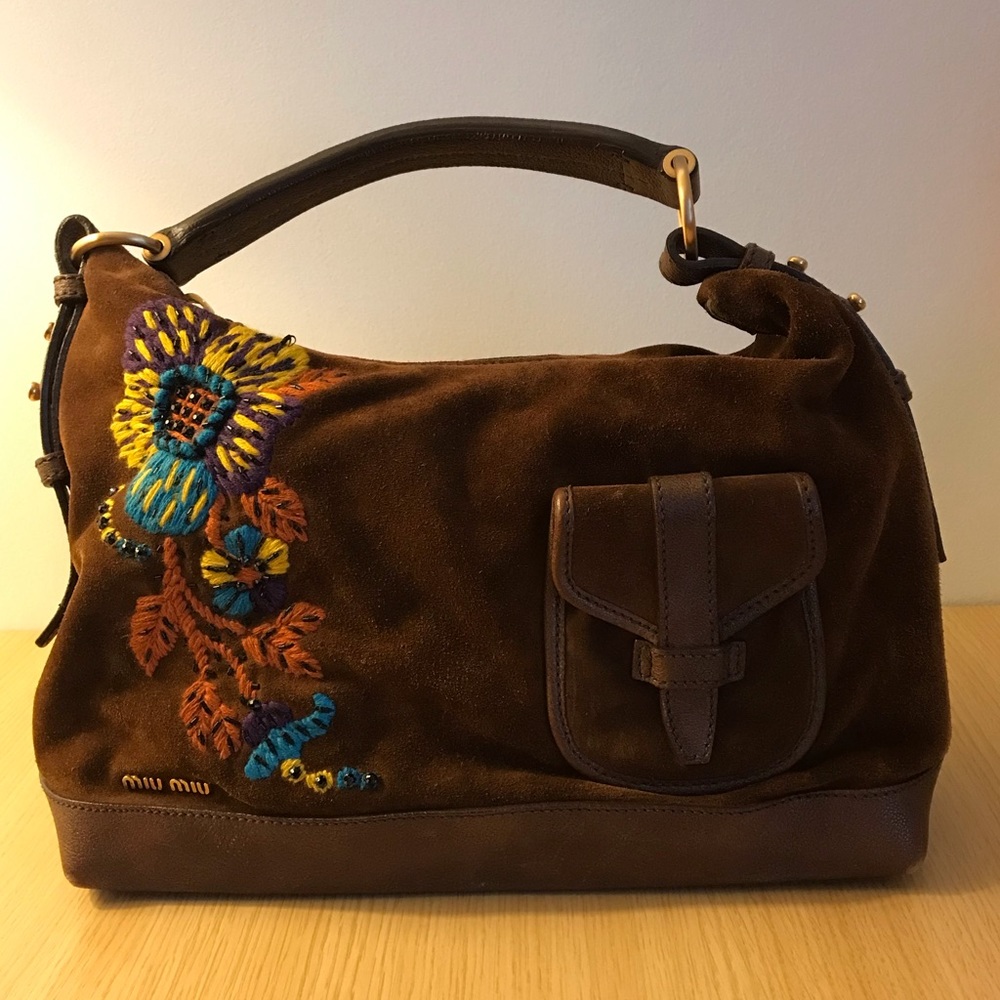STUNNING Miu Miu brown suede hobo with embroidery